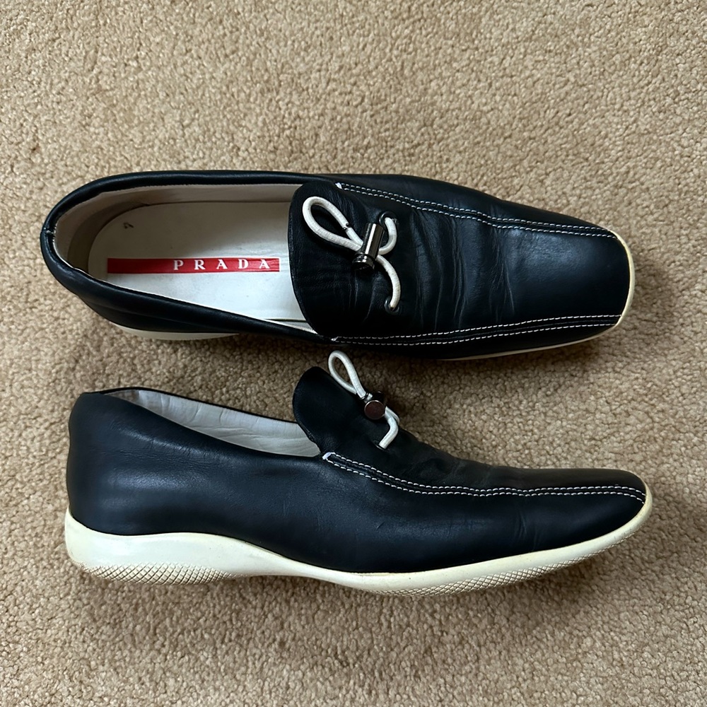 Vintage PRADA Leather Loafers Black/White Size 39